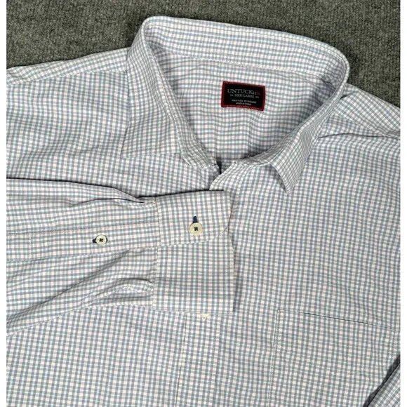 UNTUCKIT MENS 3XL PERFORMANCE BLUE PINK WHITE CHECK BUTTON DOWN STRETCH SHIRT - Picture 1 of 10